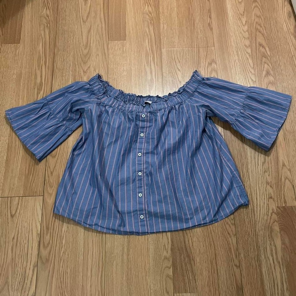 Abercrombie & Fitch Women’s Large Off The Shoulder Pullover Top Blue Baby Doll